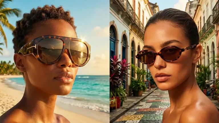 Batalha de tendências verão 2026: Óculos Máscara Oversized vs. Mini Óculos Retrô.