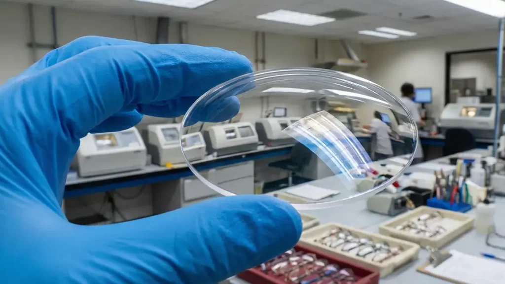 Detalhe de uma lente policarbonato