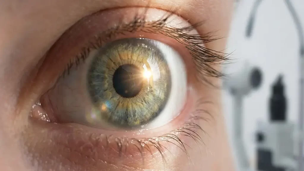 Pupila dilatada exposta à radiação UV sem proteção.