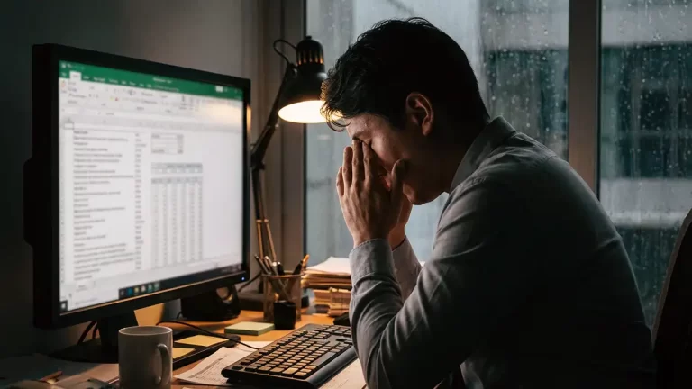 Profissional sofrendo com cansaço visual e baixa produtividade