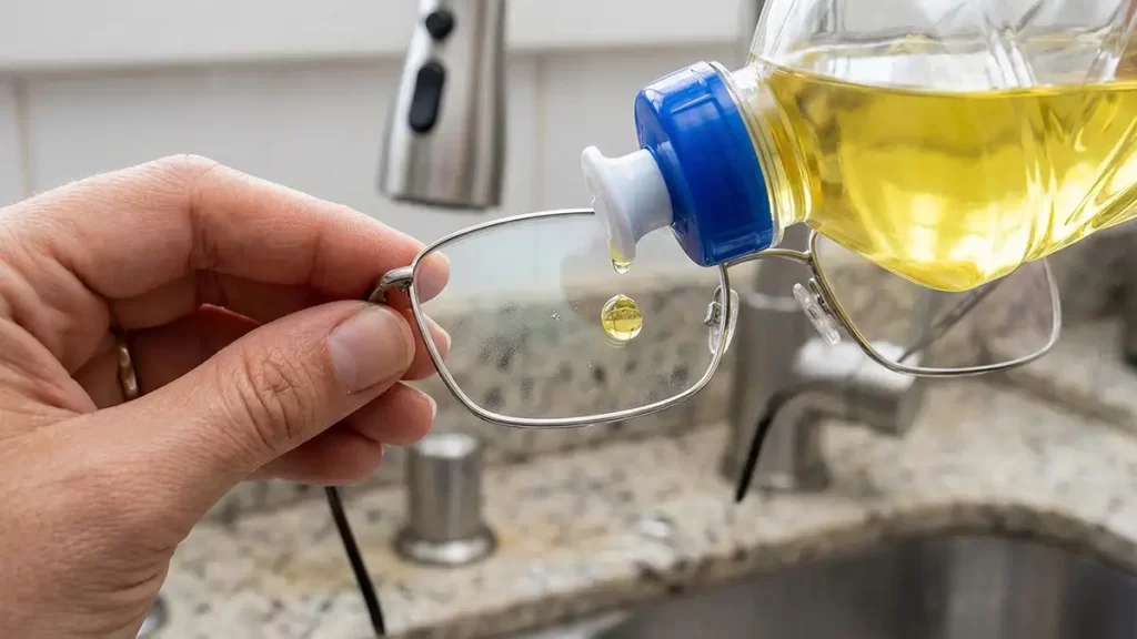 Limpar óculos de grau limpar com detergente
